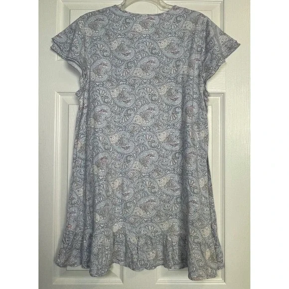 Lauren Ralph Lauren Nightgown Women L Blue Paisley Henley Ruffle Sleepwear - Picture 3 of 9